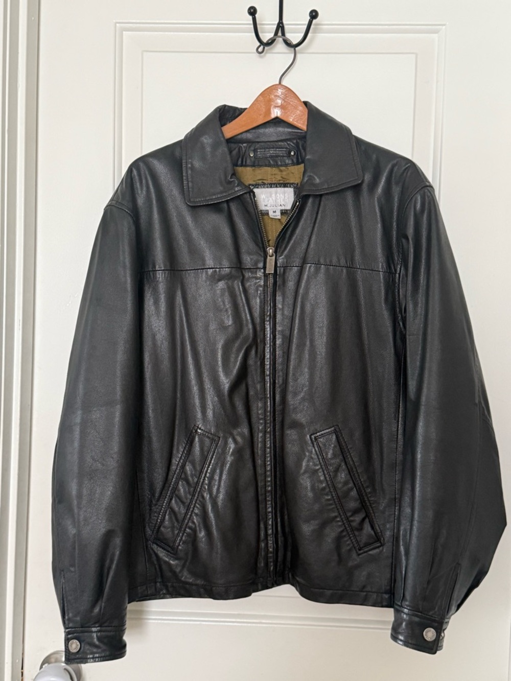 Wilsons Leather Black Zip-Front Bomber Jacket